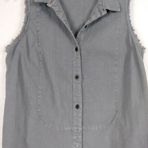 Free People Grey Distressed Linen Button Up Sleeveless Top - Picture 7 of 10